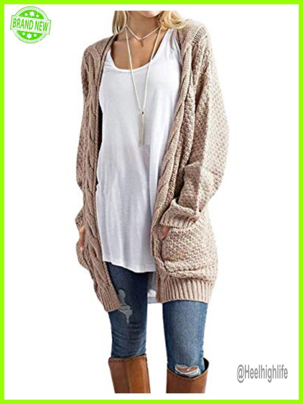 GRECERELLE Womens Long Sleeve Cable Knit Cardigan Sweater with Pockets